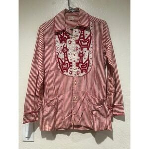 Rafael Embroidered Red Stripe Western Shirt Blouse Women's Small